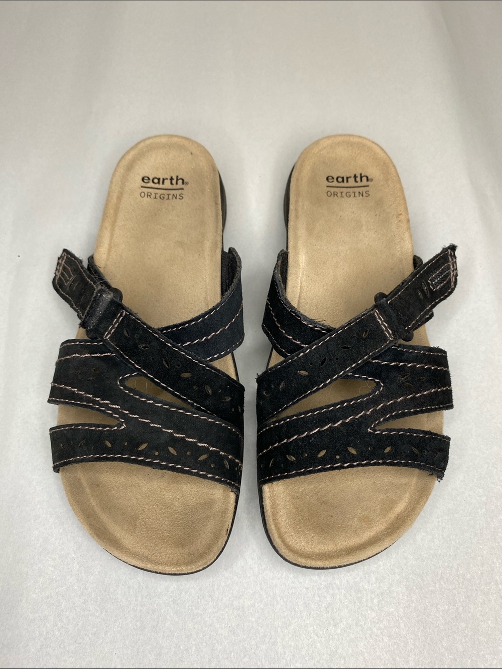Earth Origins Savoy Shantel Black Leather Slip-On Comfort Sandals Size 6W